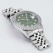 ROLEX MENS DATEJUST STEEL WATCH GREEN DIAL DIAMOND BEZEL